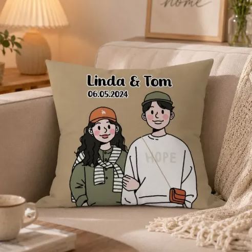 Custom Photo Pillow, Personalized Couple Portrait Throw Pillow, Custom Text Image Decorative Cushion, Soft Comfort Customized Pillow for Gift Home Decor