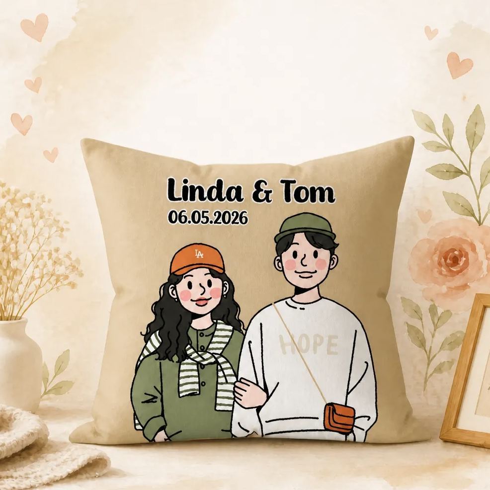 Custom Photo Pillow, Personalized Couple Portrait Throw Pillow, Custom Text Image Decorative Cushion, Soft Comfort Customized Pillow for Gift Home Decor