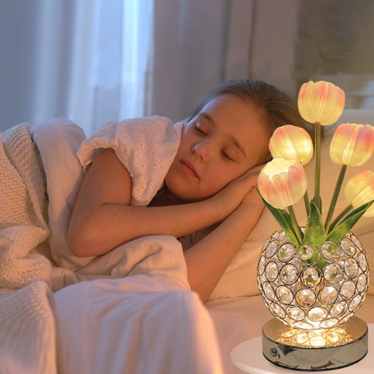 Crystal Tulip Lamp Luxury Crystal Tulip Night Light – Touch Control Rechargeable Table Lamp, Elegant Floral Bedside Lamp, Romantic Ambient Light for Bedroom & Living Room Decor