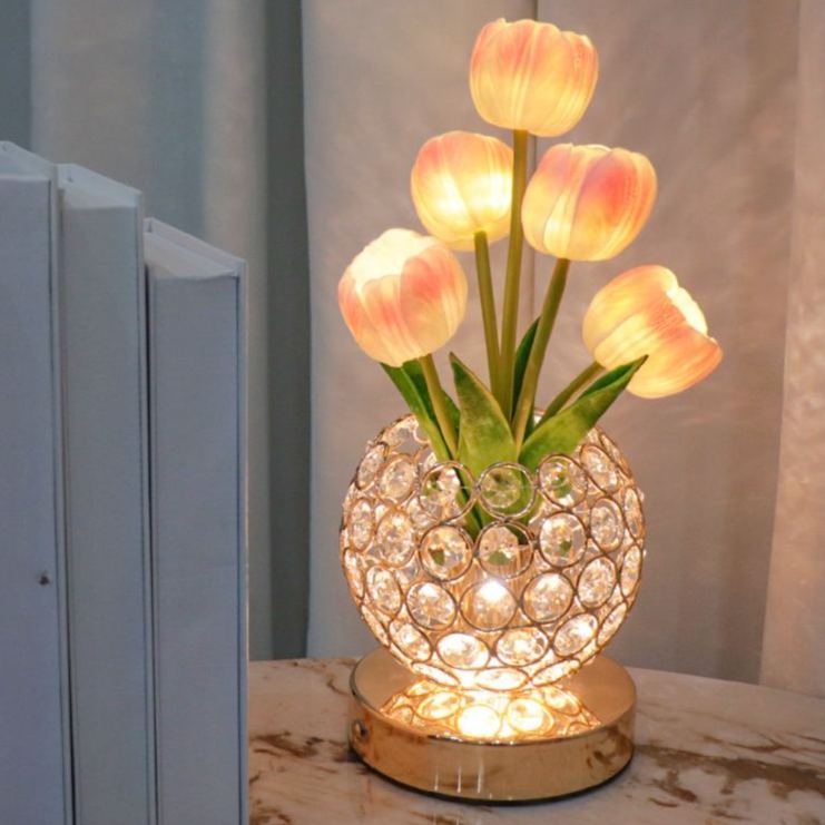 Crystal Tulip Lamp Luxury Crystal Tulip Night Light – Touch Control Rechargeable Table Lamp, Elegant Floral Bedside Lamp, Romantic Ambient Light for Bedroom & Living Room Decor