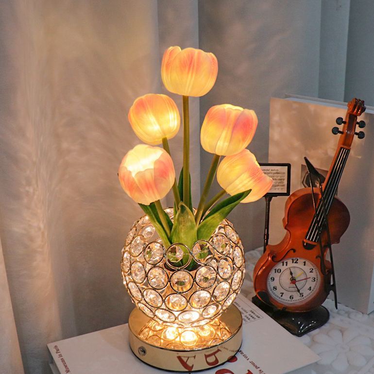 Crystal Tulip Lamp Luxury Crystal Tulip Night Light – Touch Control Rechargeable Table Lamp, Elegant Floral Bedside Lamp, Romantic Ambient Light for Bedroom & Living Room Decor