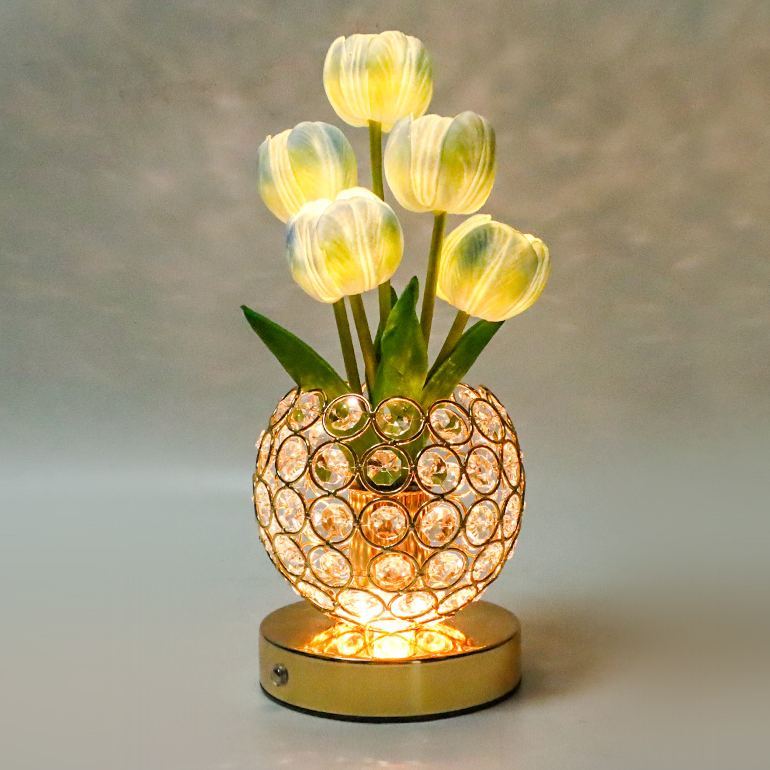 Crystal Tulip Lamp Luxury Crystal Tulip Night Light – Touch Control Rechargeable Table Lamp, Elegant Floral Bedside Lamp, Romantic Ambient Light for Bedroom & Living Room Decor