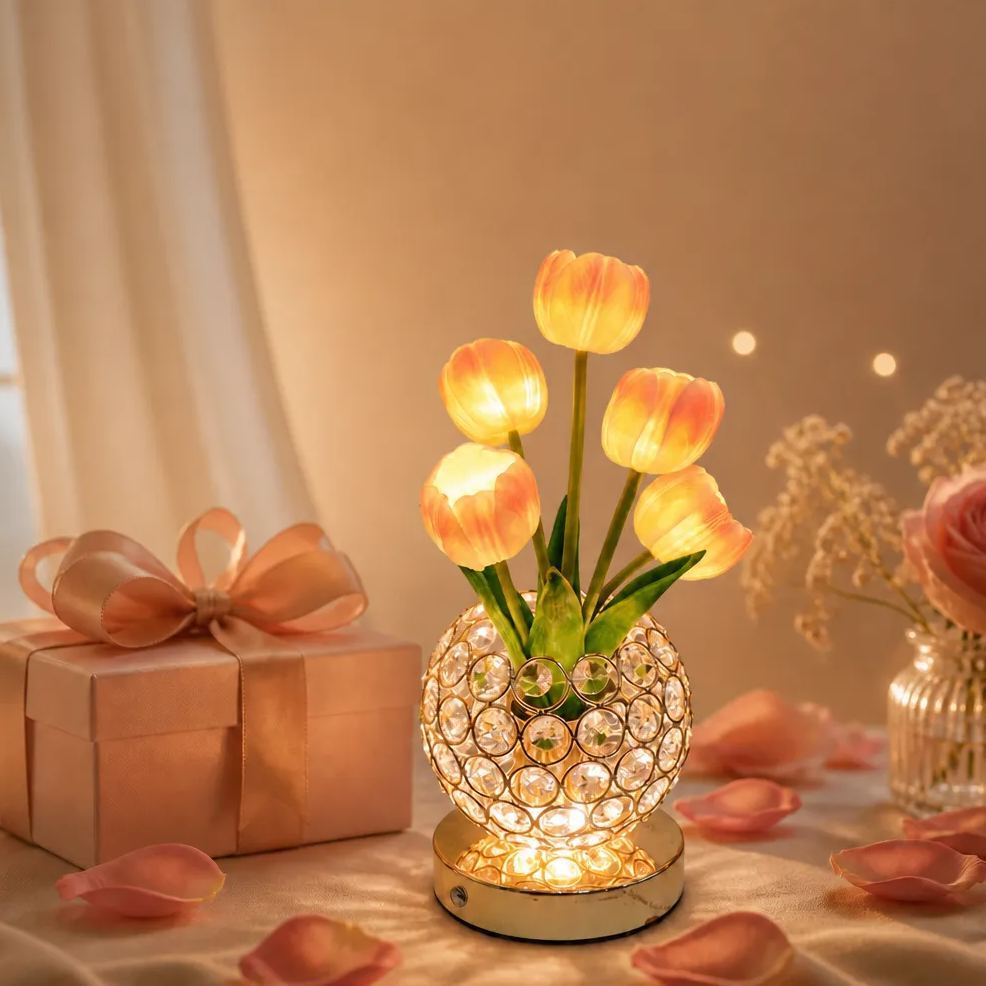 Crystal Tulip Lamp Luxury Crystal Tulip Night Light – Touch Control Rechargeable Table Lamp, Elegant Floral Bedside Lamp, Romantic Ambient Light for Bedroom & Living Room Decor