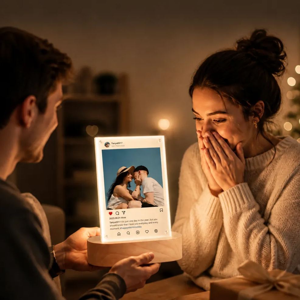 Personalized Photo Night Light – Custom Acrylic LED Lamp with Photo & Text, Anniversary Gift for Couples, Valentine's Day Gift, Wedding & Relationship Keepsake