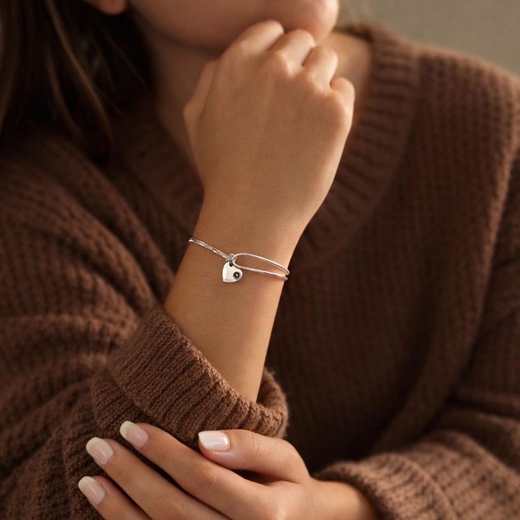 Birthstone Bracelet For Women, Birthstone Sterling Silver Bangle Bracelets, Birthday Jewellery Gift For Her