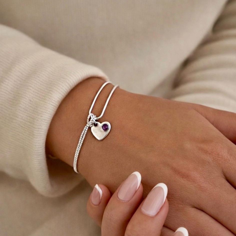 Birthstone Bracelet For Women, Birthstone Sterling Silver Bangle Bracelets, Birthday Jewellery Gift For Her