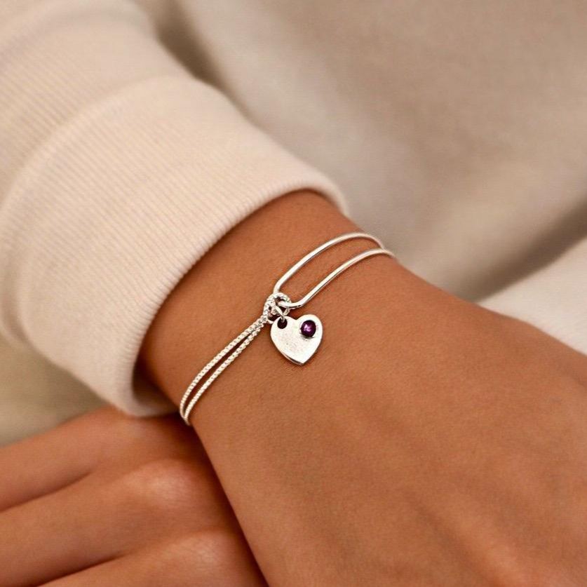 Birthstone Bracelet For Women, Birthstone Sterling Silver Bangle Bracelets, Birthday Jewellery Gift For Her