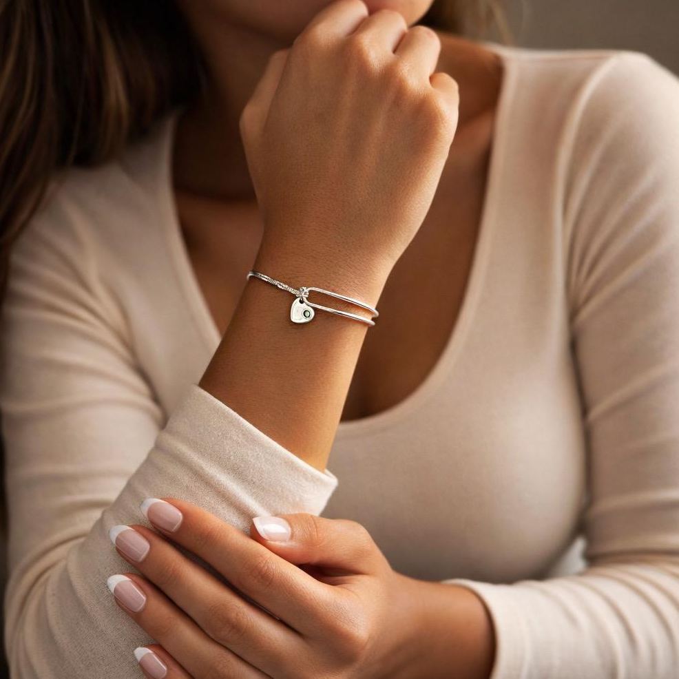 Birthstone Bracelet For Women, Birthstone Sterling Silver Bangle Bracelets, Birthday Jewellery Gift For Her
