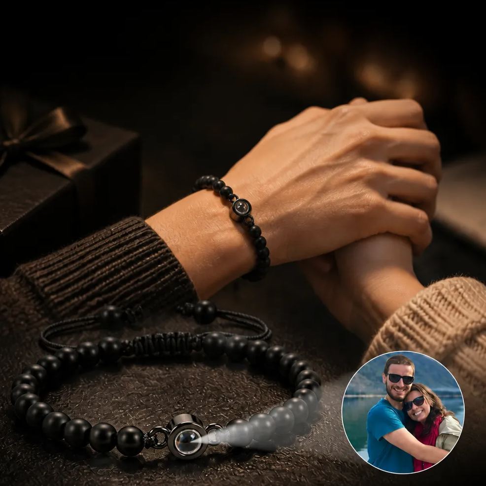 Personalized Projection Stone Bracelet – Custom Photo Natural Stone Bracelet, Hidden Picture Bracelet, Memory Keepsake Gift for Her