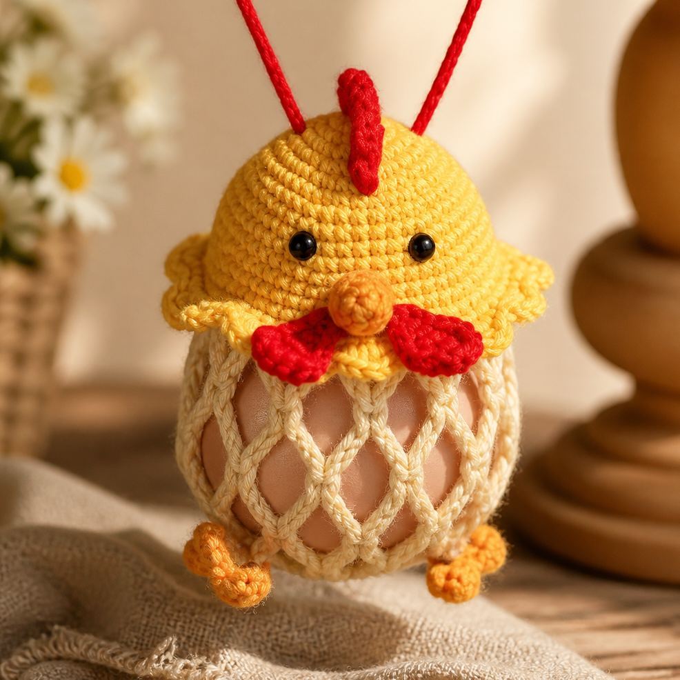 Crochet Chicken Egg Storage Pouch DIY Kit – Cute Pull-String Handmade Knitting Material Pack, Creative Hanging Ornament Gift Decor