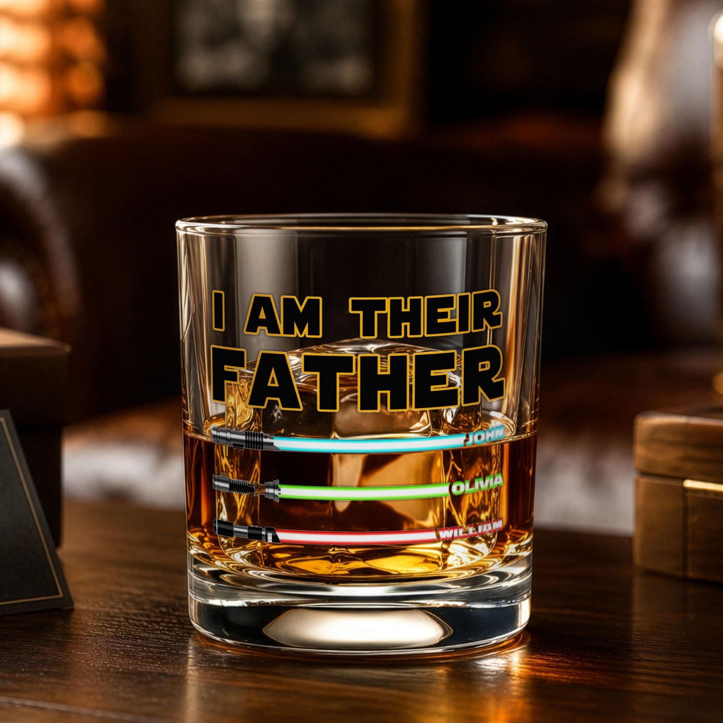 Father's Day Gifts from Kids, I Am Their Father, Personalized Gifts for Dad, Whiskey Glass w Kids Names, Lightsaber Glass Gift for Dad