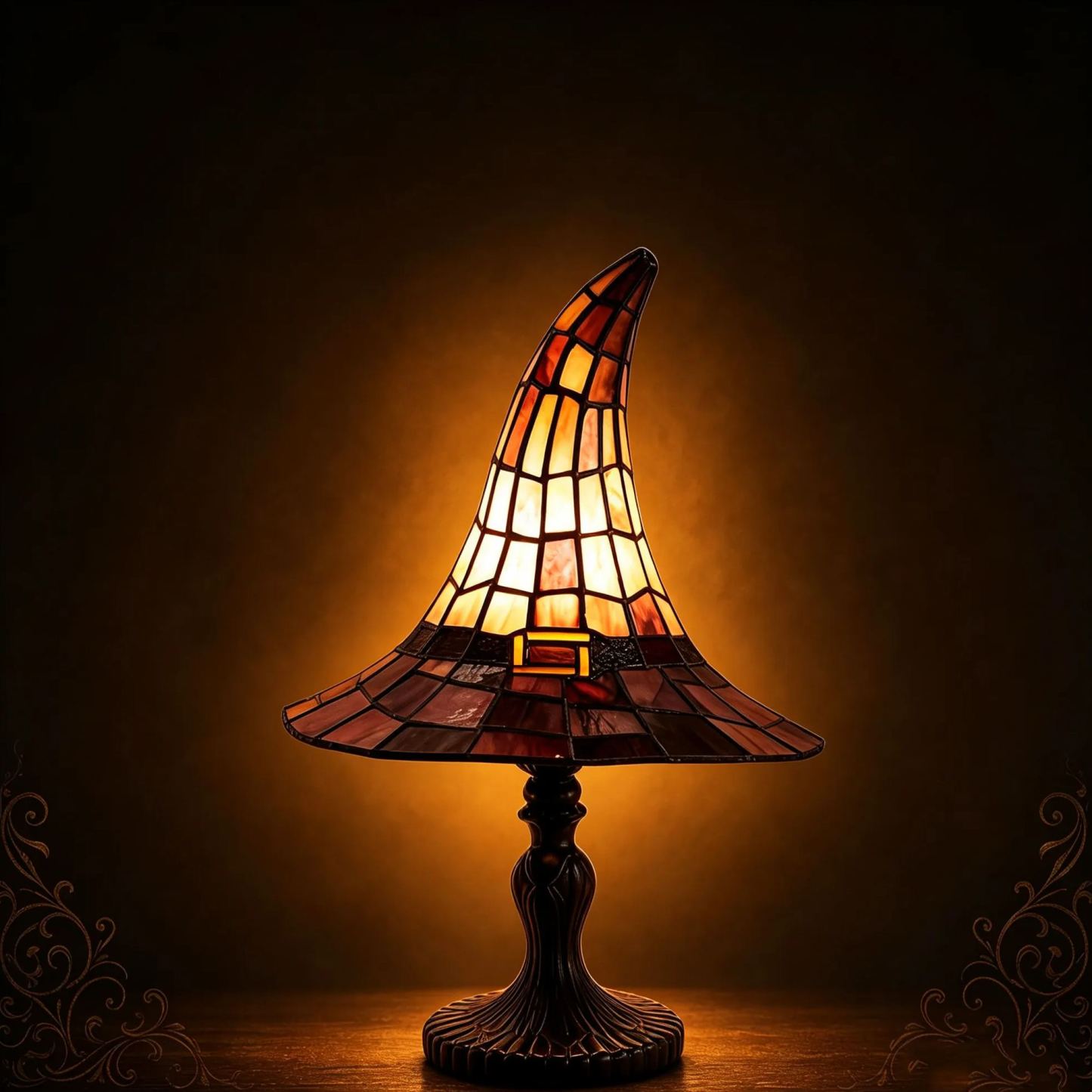 Stained Glass Witch Hat Lamp, Resin Decorative Table Light, Halloween Witch Hat Night Light, Fantasy Home Decor Accent Lamp