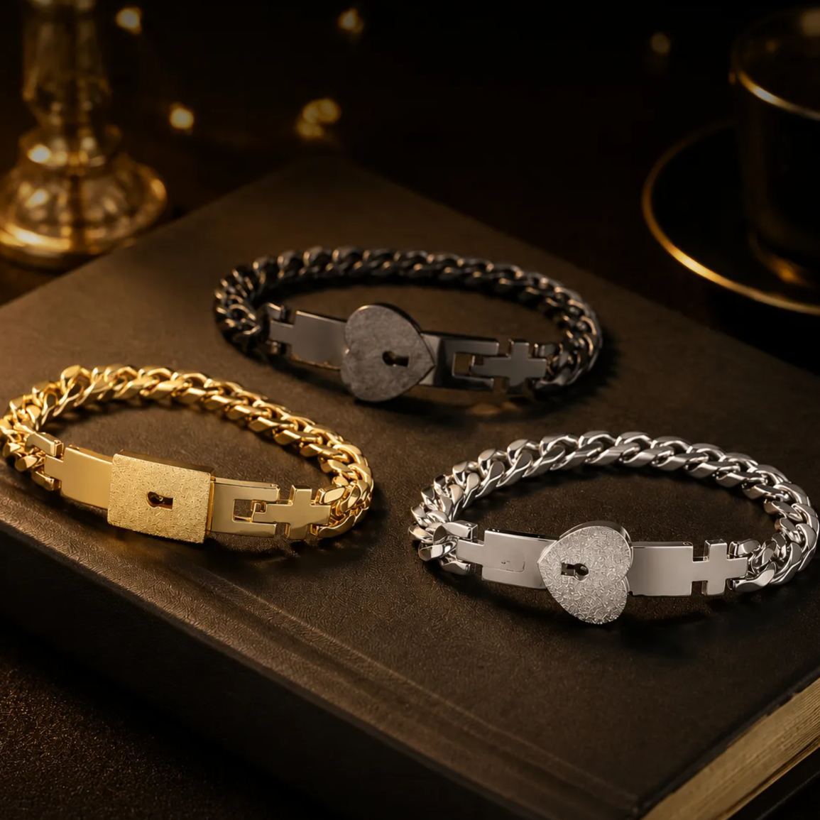 Heart Lock Couple Bracelet Titanium Steel Matching Bracelets for Couples, Anniversary, Valentine's Gift