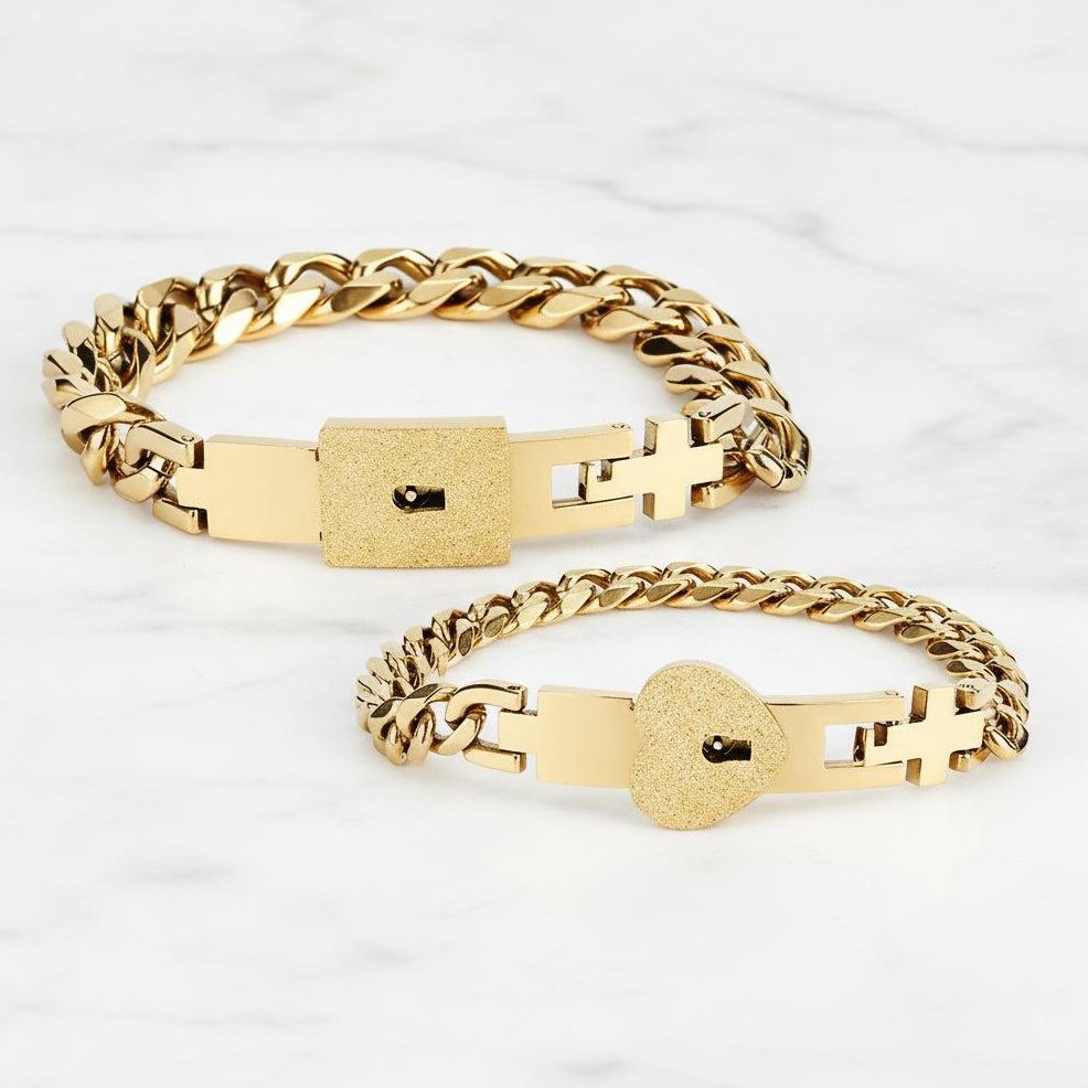 Heart Lock Couple Bracelet Titanium Steel Matching Bracelets for Couples, Anniversary, Valentine's Gift