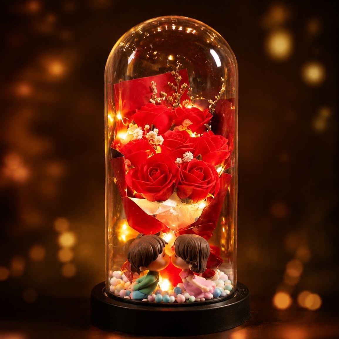 Eternal Rose Glass Dome Night Light – Resin Preserved Flower Bouquet Lamp Birthday Gift for Her