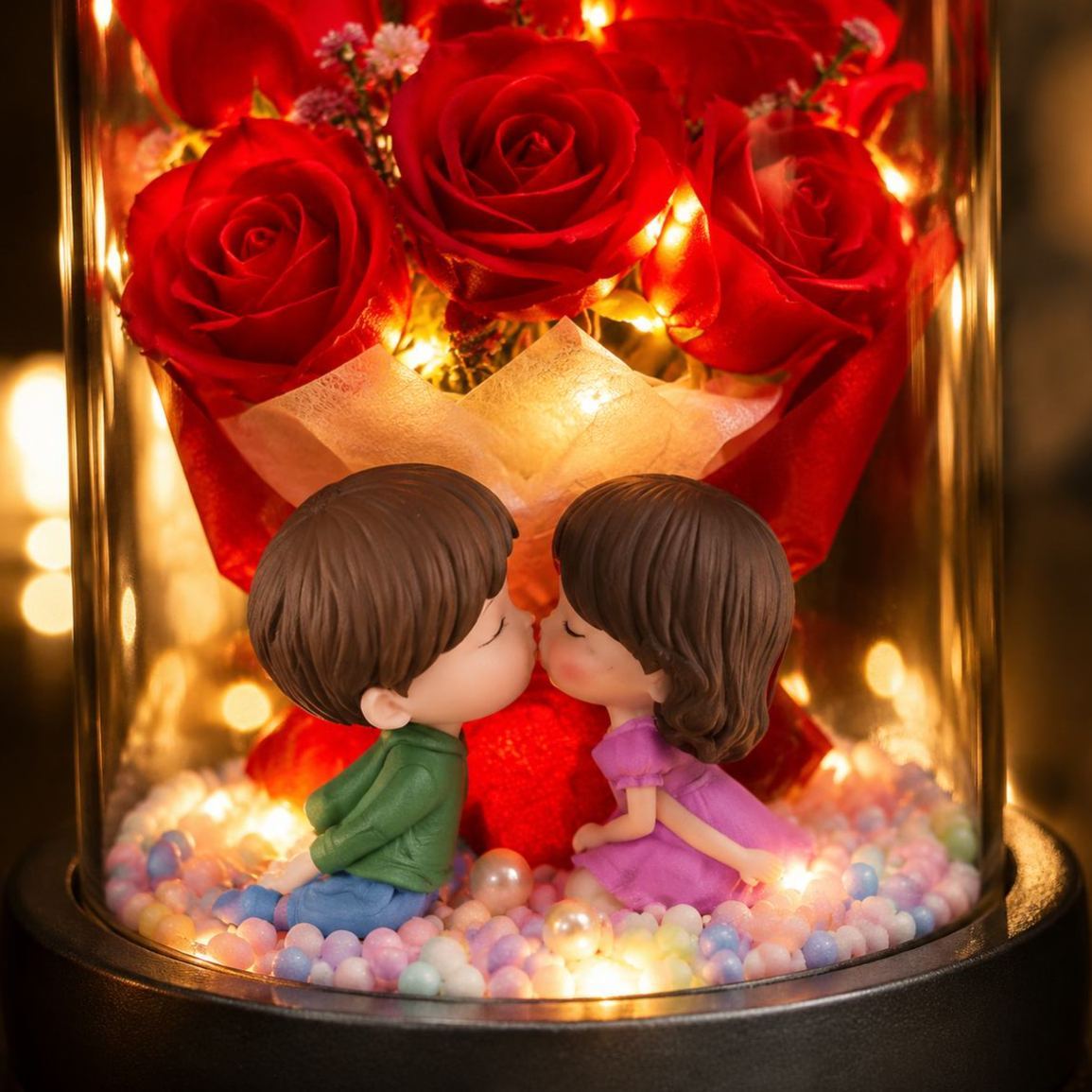 Eternal Rose Glass Dome Night Light – Resin Preserved Flower Bouquet Lamp Birthday Gift for Her