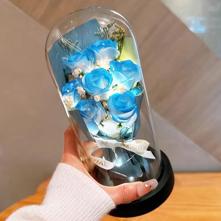 Eternal Rose Glass Dome Night Light – Resin Preserved Flower Bouquet Lamp Birthday Gift for Her