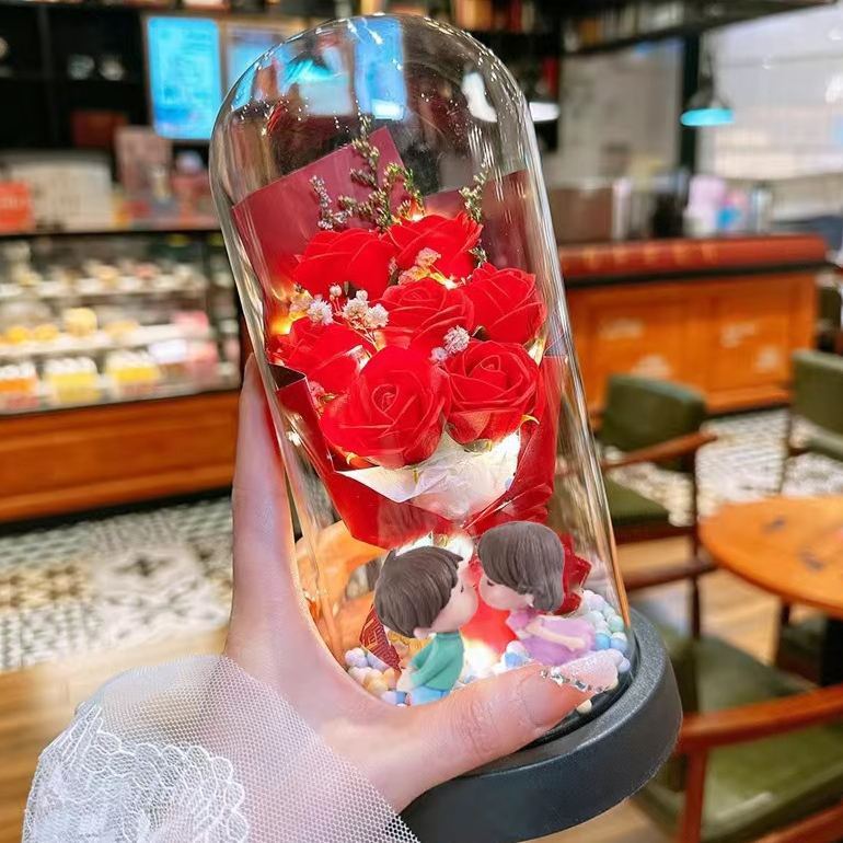 Eternal Rose Glass Dome Night Light – Resin Preserved Flower Bouquet Lamp Birthday Gift for Her