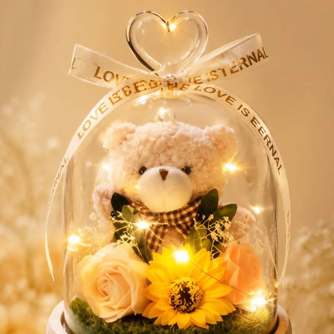 Preserved Flower Teddy Bear Bouquet, Soap Flower Rose & Carnation Arrangement, Romantic Birthday Valentine's Day Gift for Girlfriend