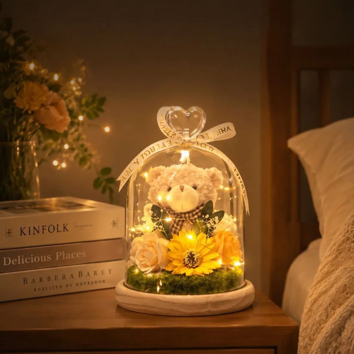 Preserved Flower Teddy Bear Bouquet, Soap Flower Rose & Carnation Arrangement, Romantic Birthday Valentine's Day Gift for Girlfriend