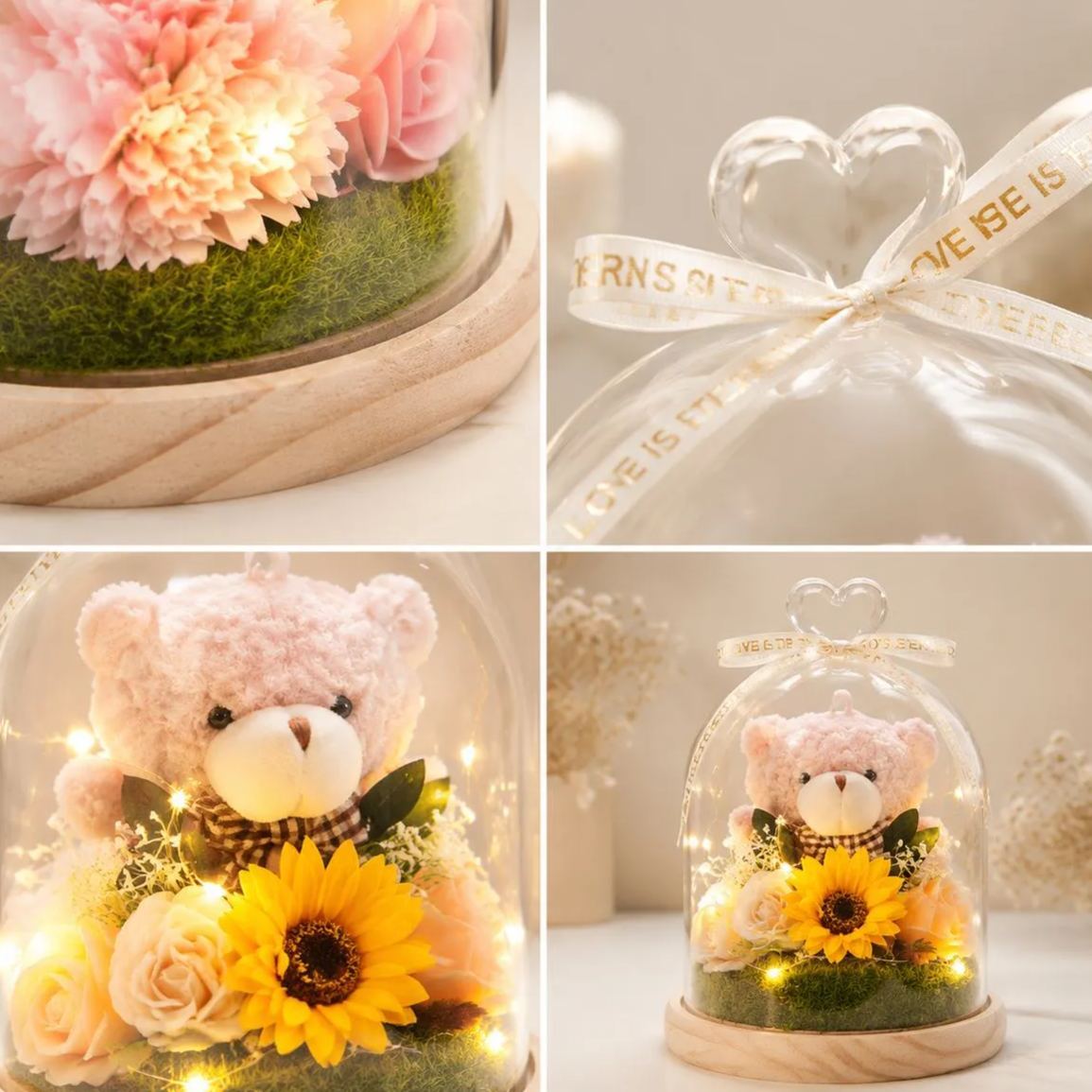 Preserved Flower Teddy Bear Bouquet, Soap Flower Rose & Carnation Arrangement, Romantic Birthday Valentine's Day Gift for Girlfriend
