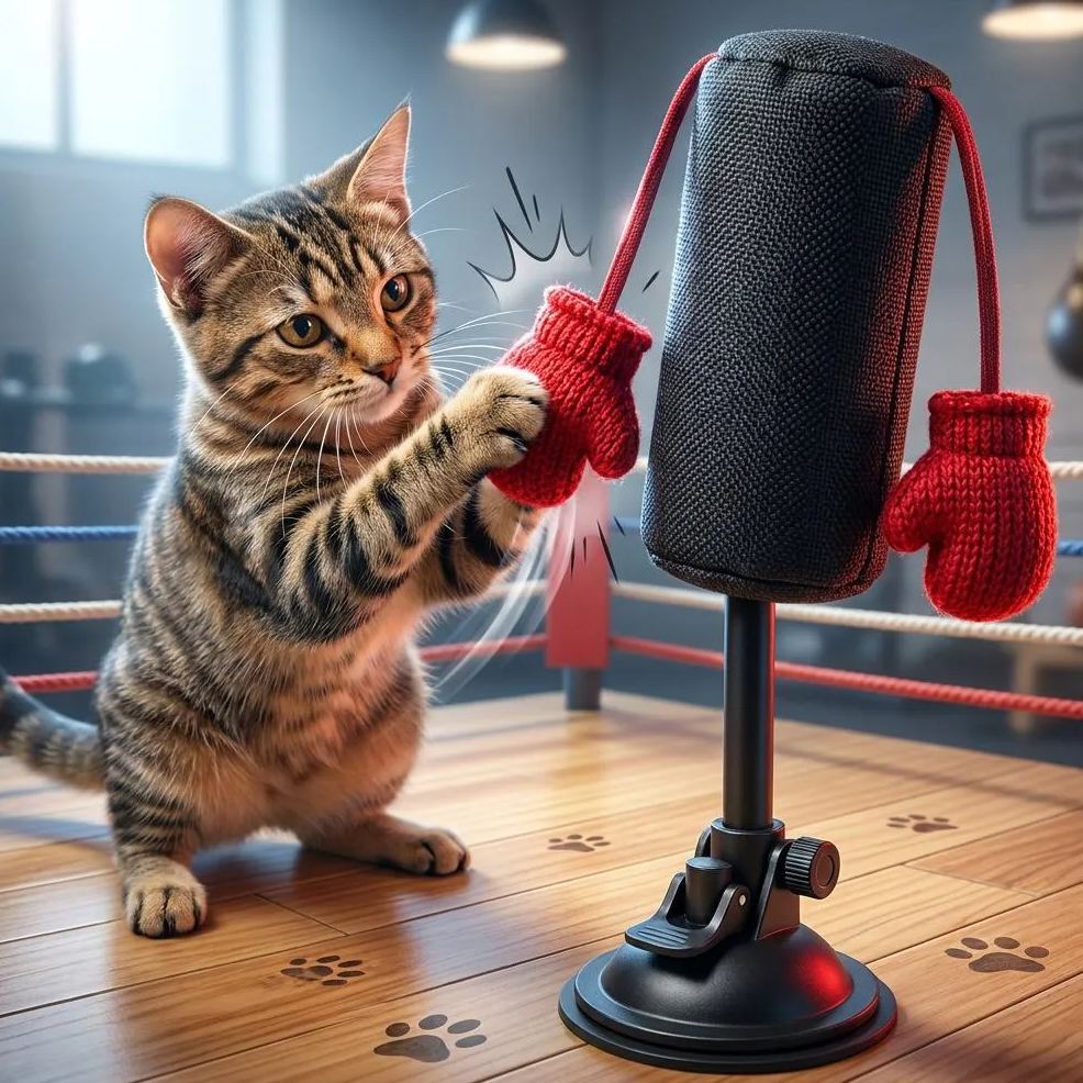 Cat Punching Bag Toy with Spring – Interactive Indoor Silicone Cat Self-Play Toy for Kittens & Cats