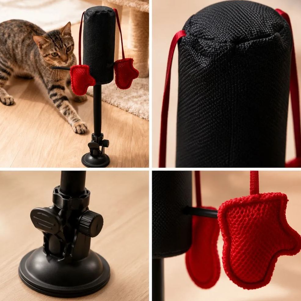 Cat Punching Bag Toy with Spring – Interactive Indoor Silicone Cat Self-Play Toy for Kittens & Cats
