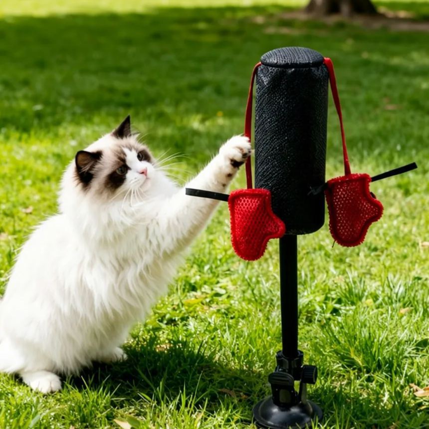 Cat Punching Bag Toy with Spring – Interactive Indoor Silicone Cat Self-Play Toy for Kittens & Cats