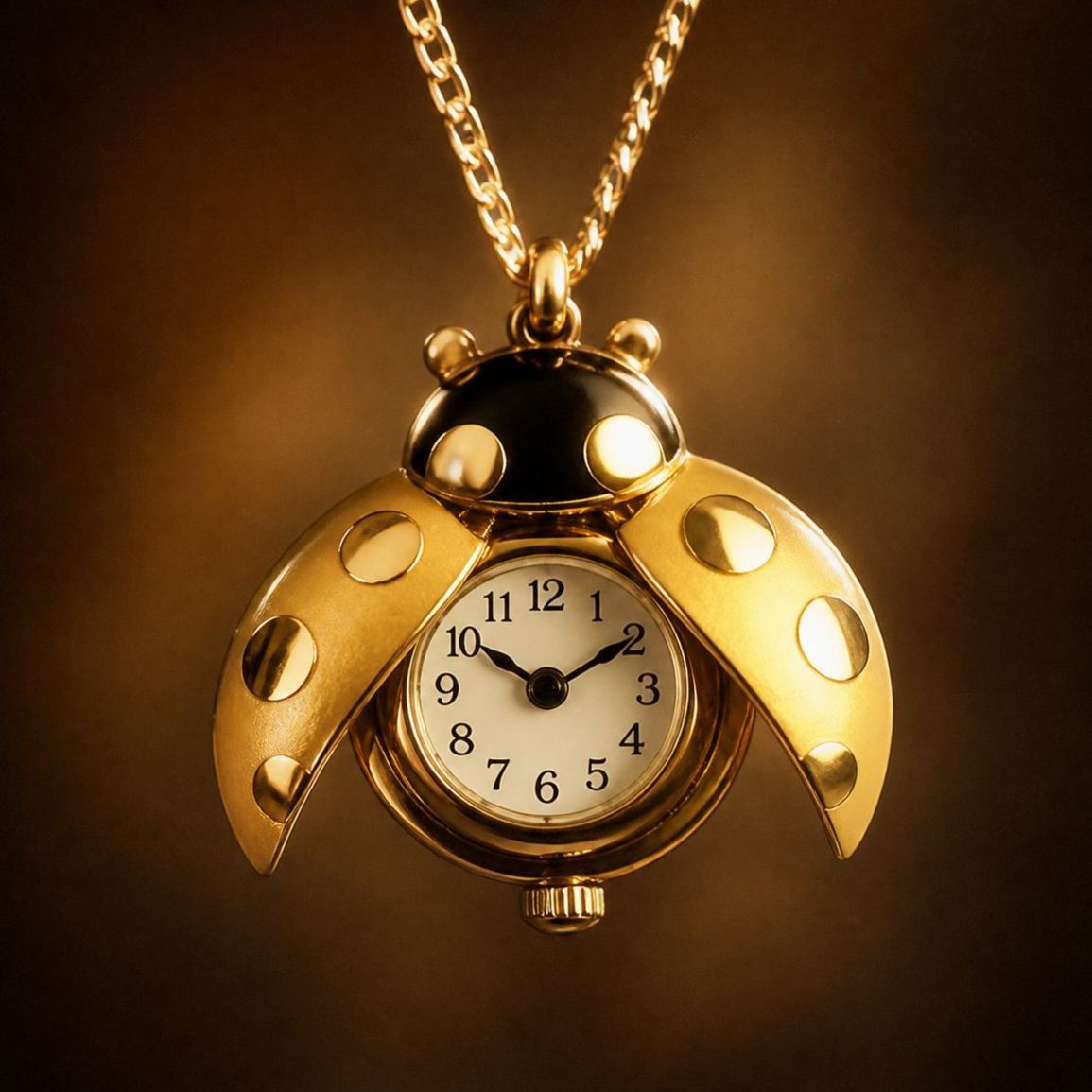 Vintage Ladybug Locket Watch Necklace, Functional Mini Beetle Pendant Quartz Clock Jewelry - PhotoMoonLamp