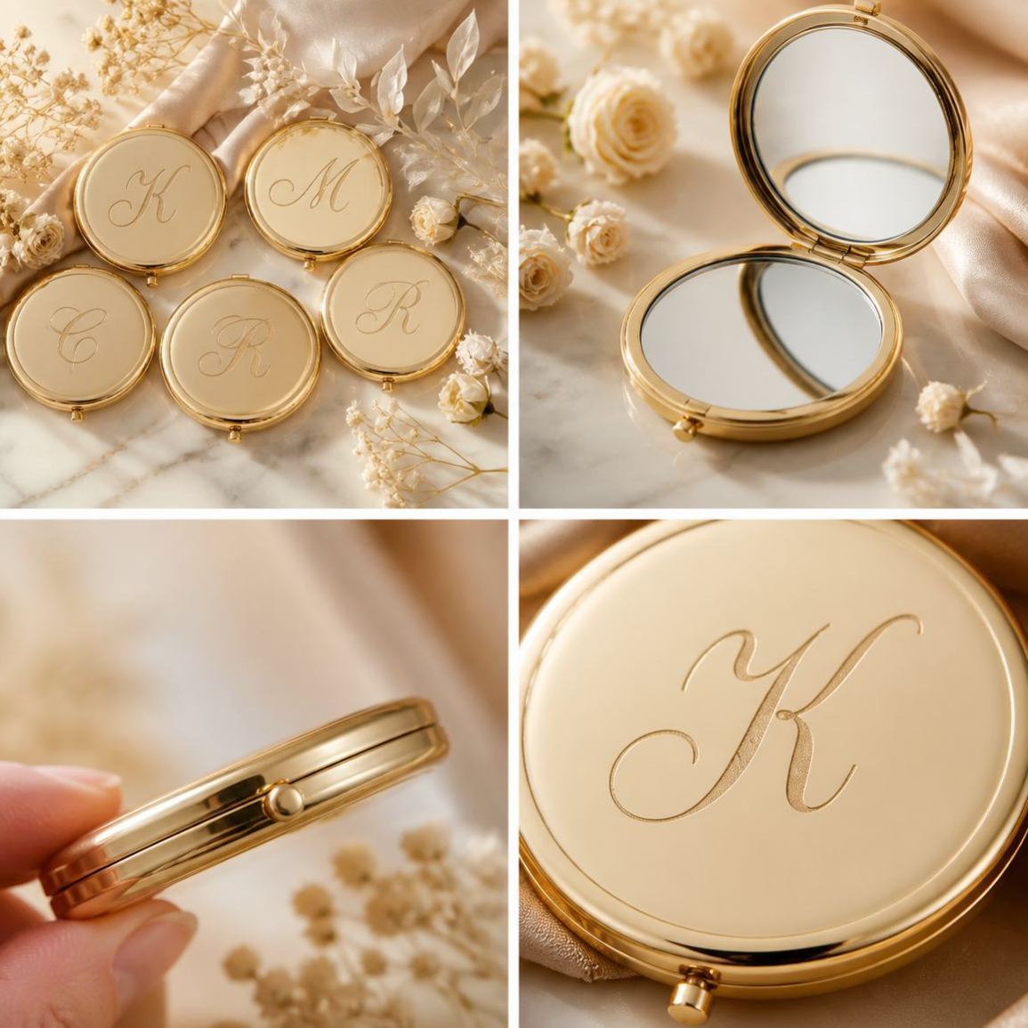 Personalized Compact Mirror with Name,Custom Engraved Gold Pocket Makeup Mirror,Bridesmaid Proposal Gifts,Wedding Party Favors - PhotoMoonLamp