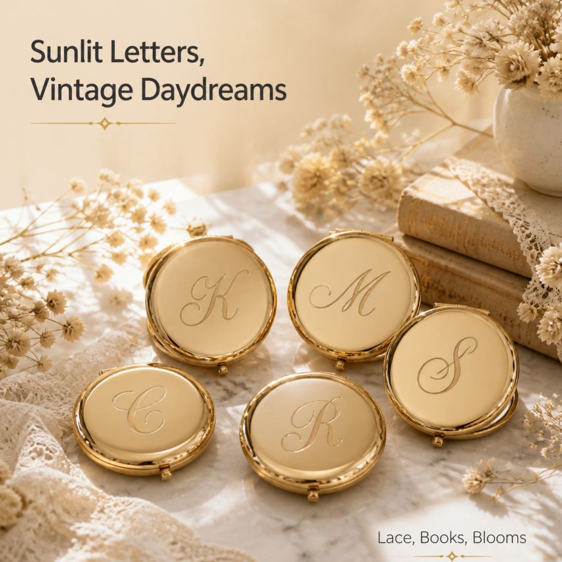 Personalized Compact Mirror with Name,Custom Engraved Gold Pocket Makeup Mirror,Bridesmaid Proposal Gifts,Wedding Party Favors - PhotoMoonLamp