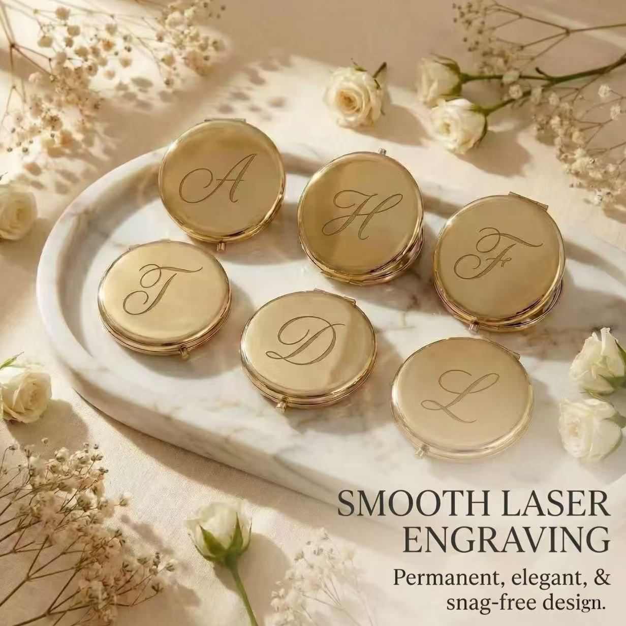 Personalized Compact Mirror with Name,Custom Engraved Gold Pocket Makeup Mirror,Bridesmaid Proposal Gifts,Wedding Party Favors - PhotoMoonLamp