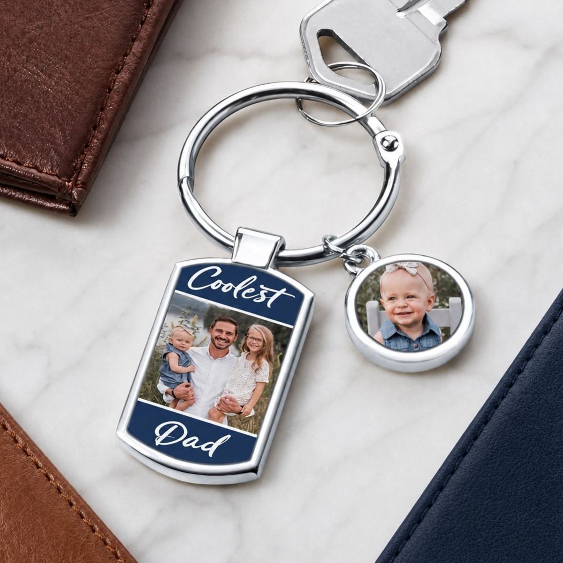 Personalized Coolest Dad Photo Keychain – Custom Picture Charms Keyring Gift for Dad from Kids, Father's Day Memory Keepsake