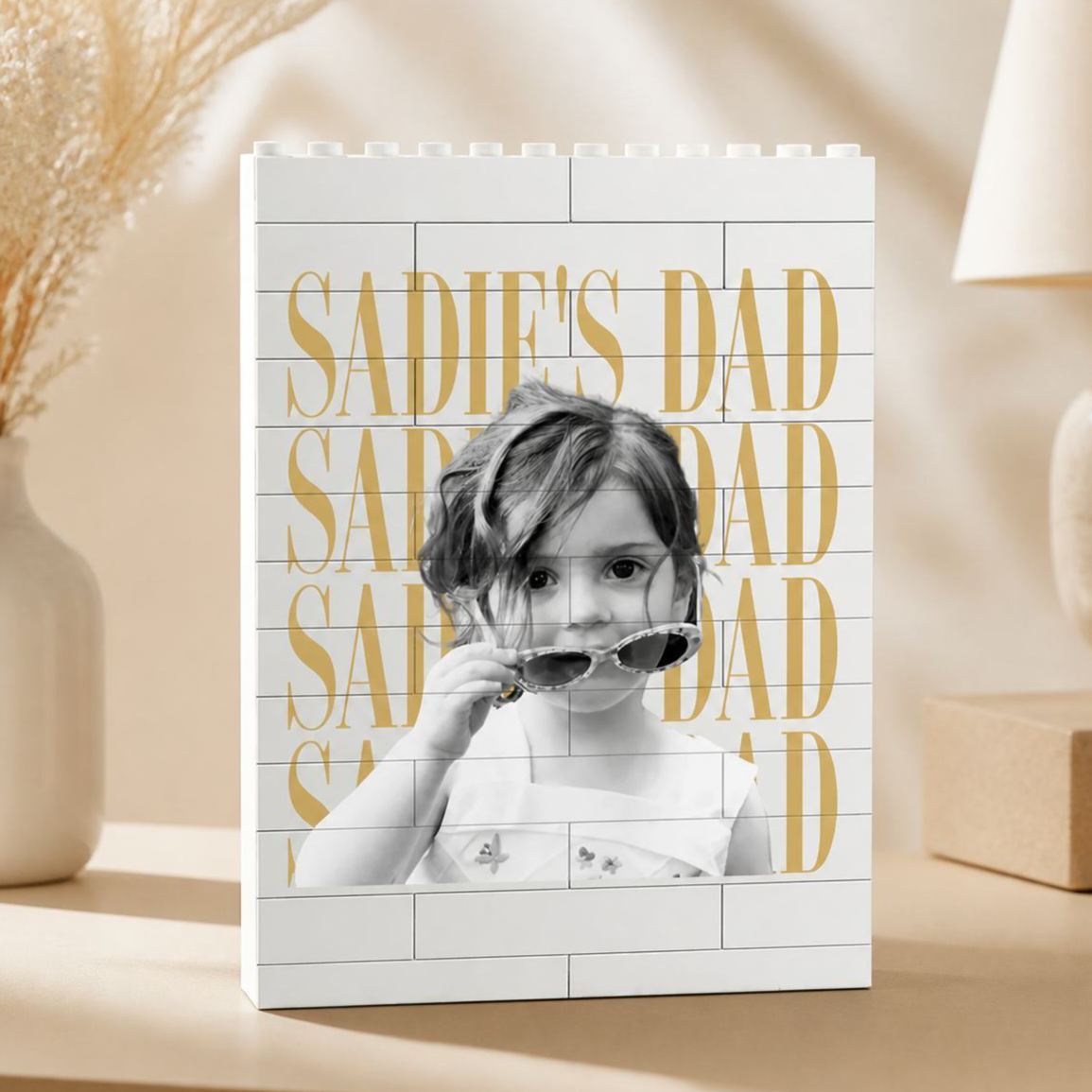 Personalized Dad Desk Keepsake Building Brick Puzzle Custom Photo Brick Figure Gift from Kids, Creative Father's Day Office Decor