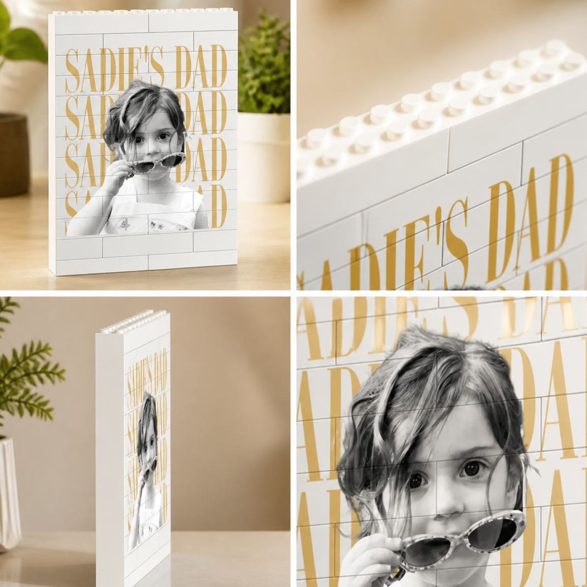 Personalized Dad Desk Keepsake Building Brick Puzzle Custom Photo Brick Figure Gift from Kids, Creative Father's Day Office Decor