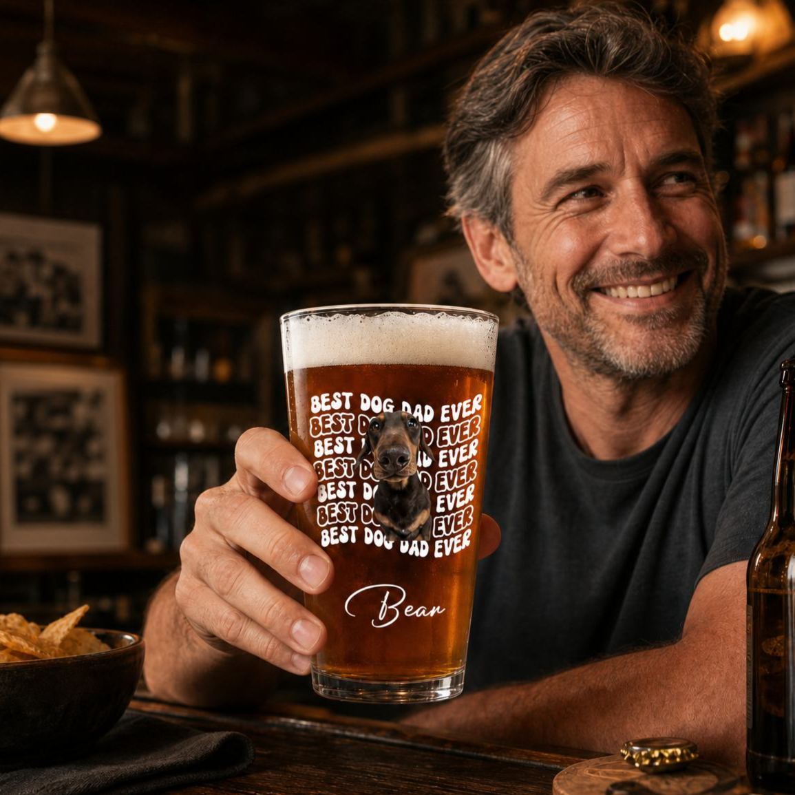 Personalized Dog Dad Beer Glass – Custom Pet Portrait Beer Cup, Funny Father's Day Gift for Dog Lovers, Outdoor Party Drinkware
