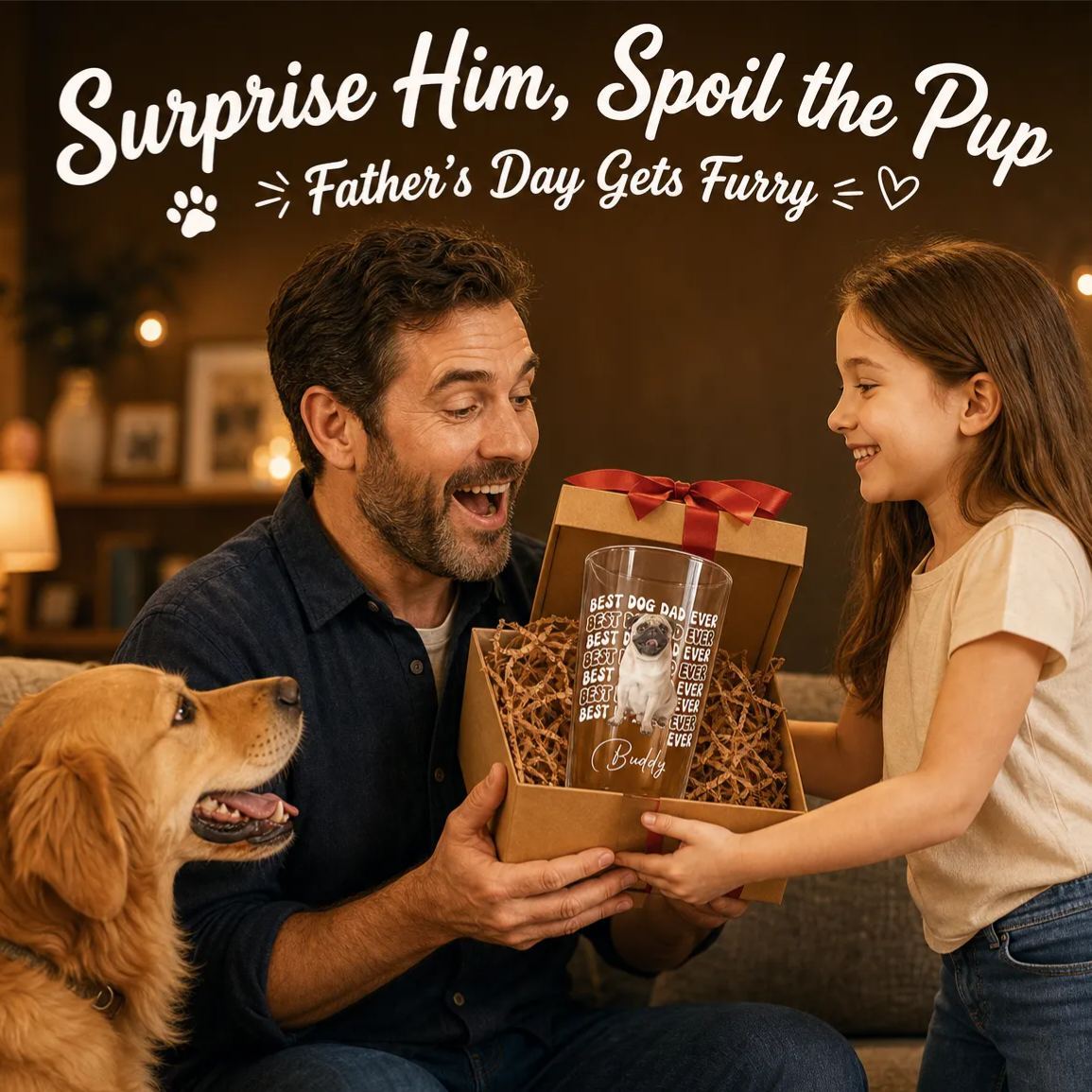 Personalized Dog Dad Beer Glass – Custom Pet Portrait Beer Cup, Funny Father's Day Gift for Dog Lovers, Outdoor Party Drinkware