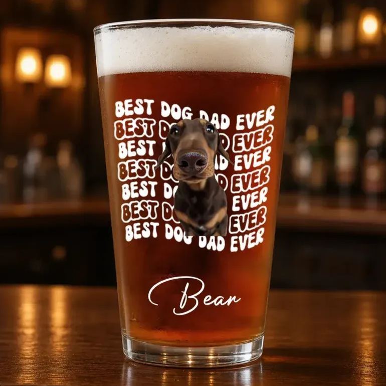 Personalized Dog Dad Beer Glass – Custom Pet Portrait Beer Cup, Funny Father's Day Gift for Dog Lovers, Outdoor Party Drinkware