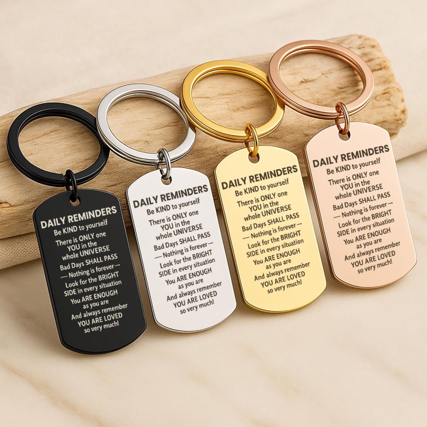 Daily Reminders Engraved Keyring, Motivational Quote Keychain, Inspirational Affirmation Gift, Stainless Steel Keyring Christmas Present