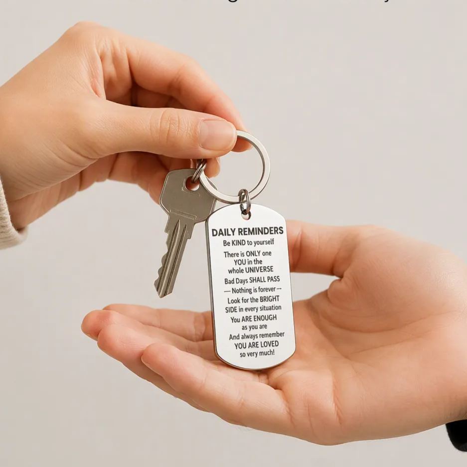 Daily Reminders Engraved Keyring, Motivational Quote Keychain, Inspirational Affirmation Gift, Stainless Steel Keyring Christmas Present