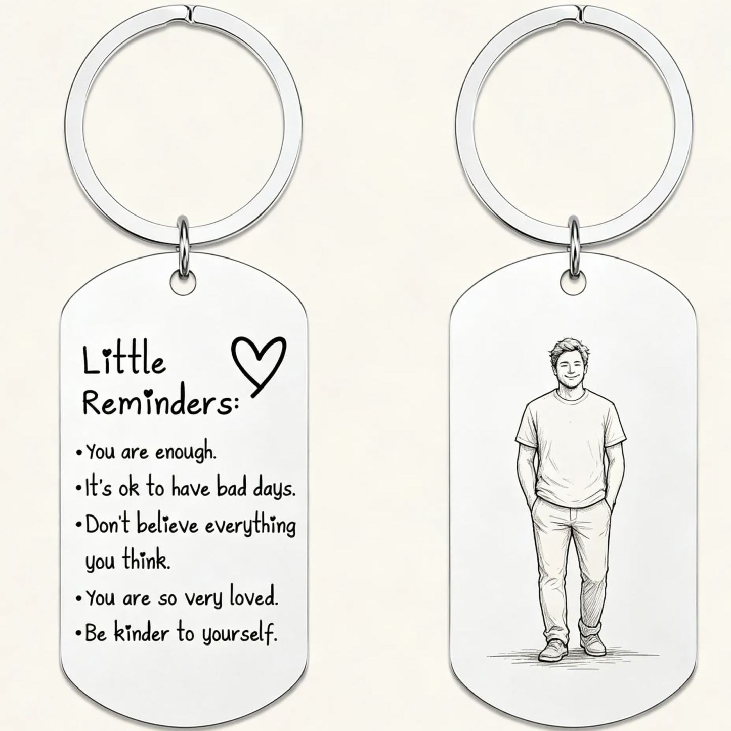 Personalized Photo Inspirational Little Reminders Keychain – Custom Engraved Stainless Steel Dog Tag with Photo Sketch | Meaningful Gift for Friends & Family