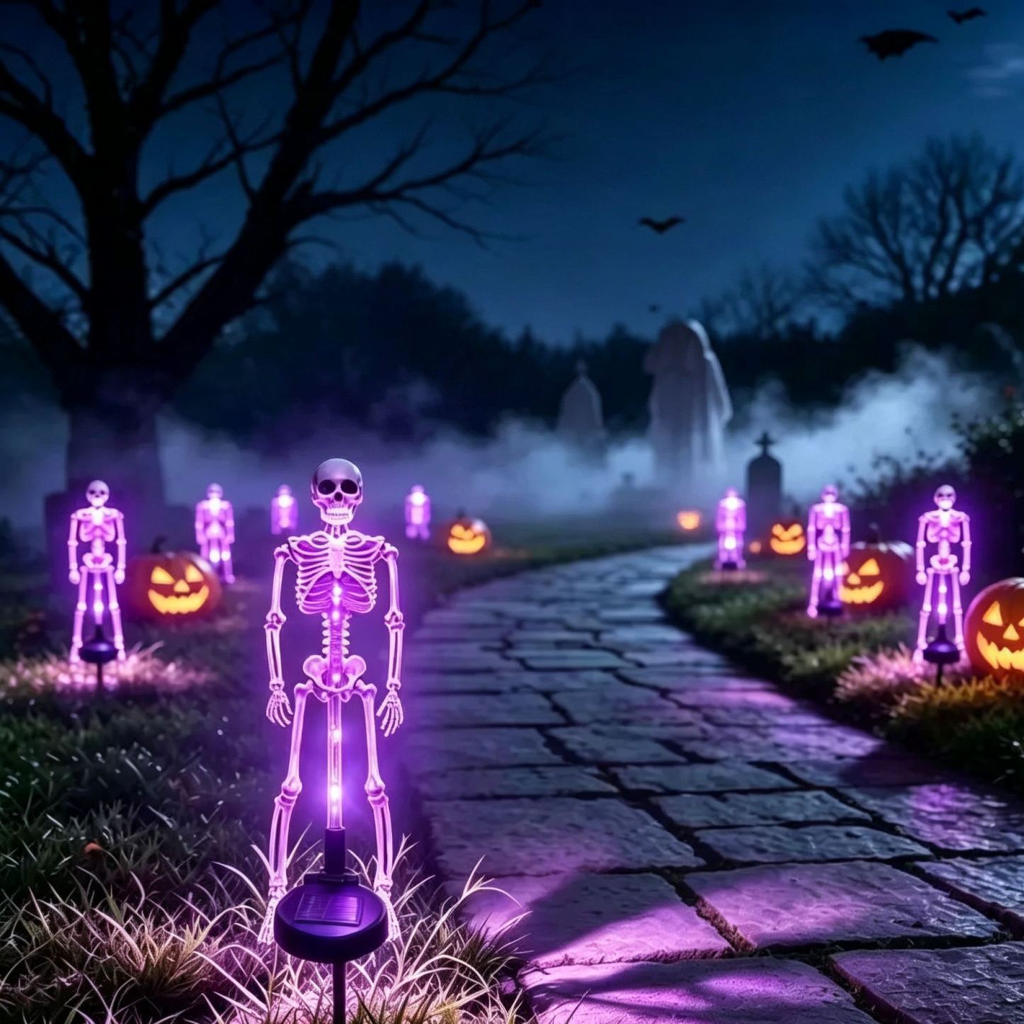 Halloween Solar Skeleton Ground Lights, Waterproof Outdoor Scary Skull Garden Stake Lights, Horror Yard Decorations for Halloween Party, Patio, Lawn & Graveyard Decor