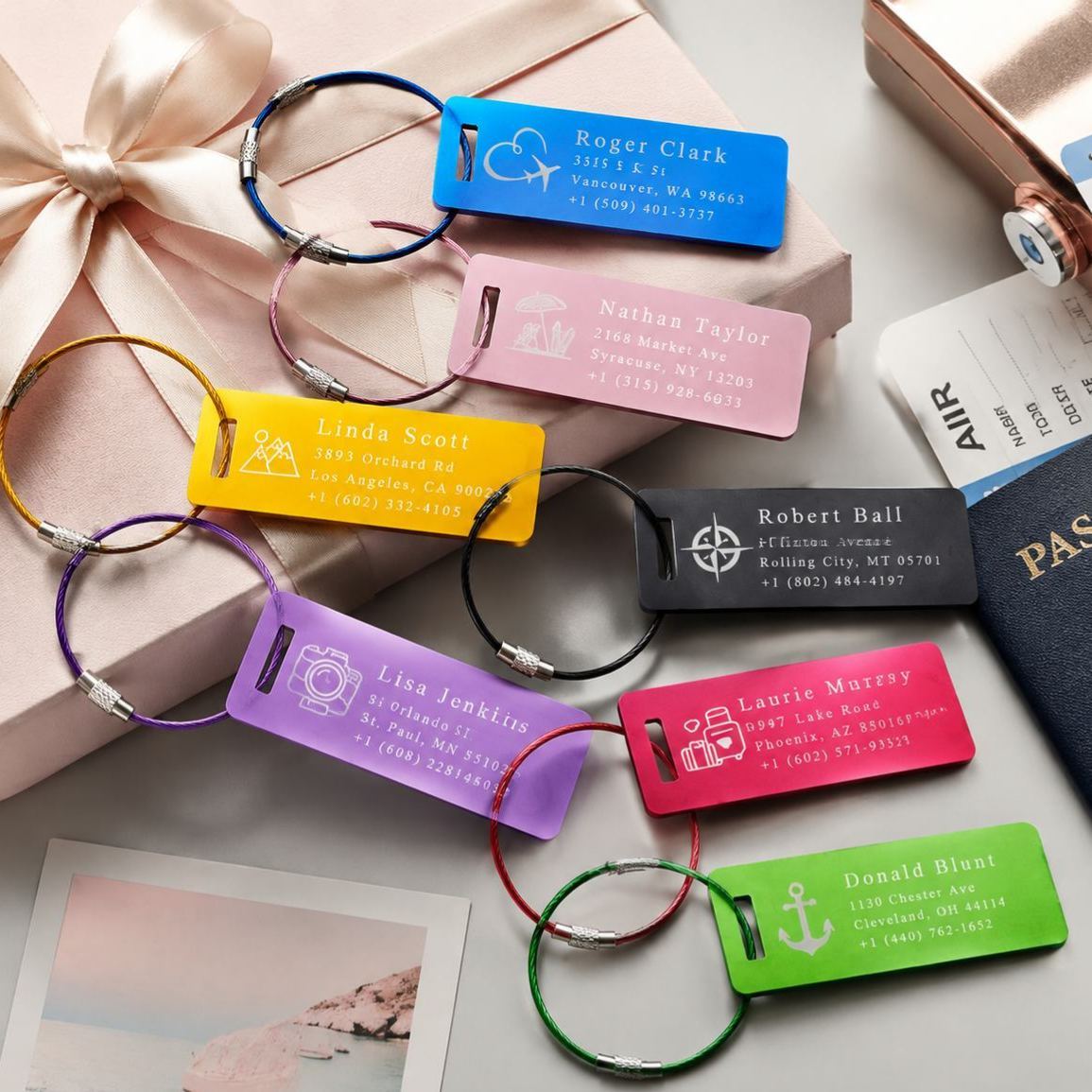 Custom Engraved Aluminum Luggage Tag, Personalized Travel Suitcase Identifier