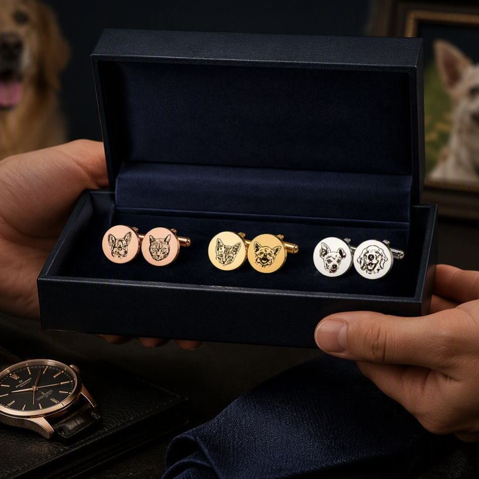 Custom Cuff Links - Pet Portrait Cufflinks - Memorial Cuff Links - Personalized Cufflinks Stainless Steel Groom Gift - Wedding Gift For Him - PhotoMoonLamp