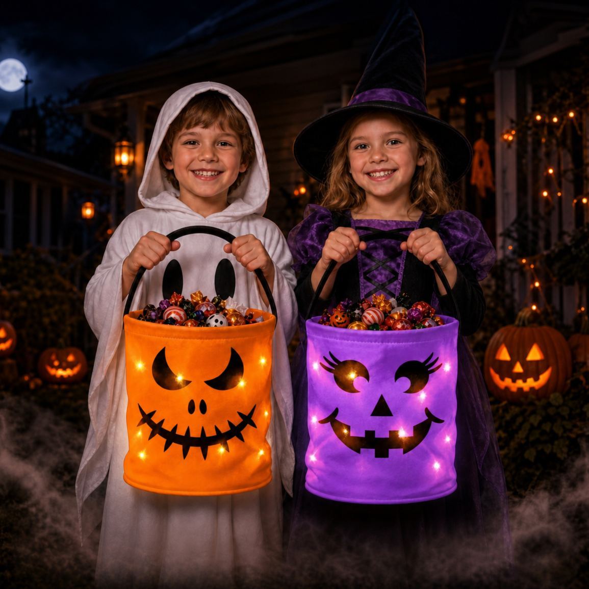 Custom LED Light Bucket Bag - Personalized Halloween Birthday Gifts For Kids - Little Boo Energy Glow Treat Bag for Kids & Trick-or-Treating