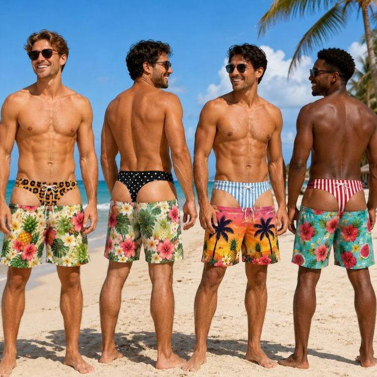 Funny Beach Shorts, Funny Swim Trunks, Fake Butt Shorts, Mens Thong Illusion, Fake Denim Jorts, Gag Gift For Men, Bachelor Party Prank - PhotoMoonLamp