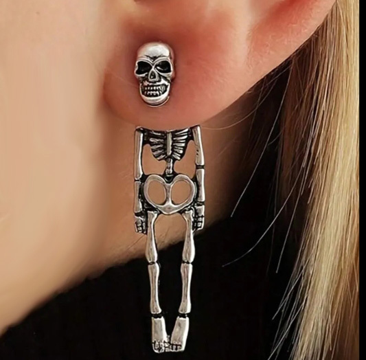 Unique Detachable Realistic Human Skull Skeleton Earrings For Women, Perfect For Halloween Parties