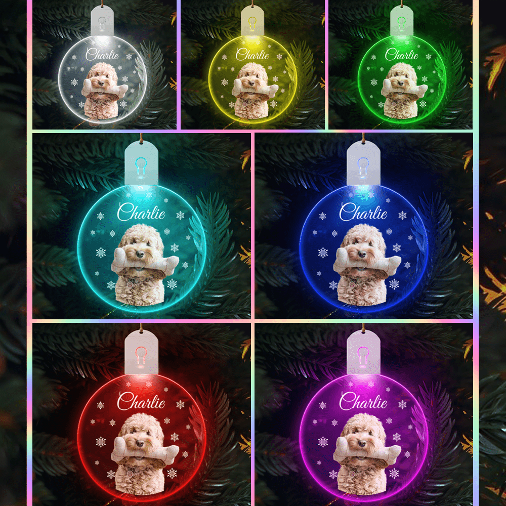 Custom Photo Dog Circle Led Acrylic Ornament Christmas Gift For Dog Lovers