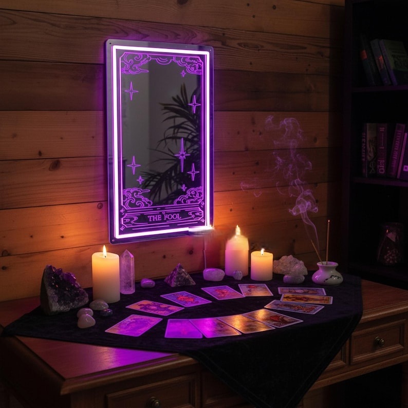 The Fool Tarot Mirror Light Sign: Witchy Room Decor