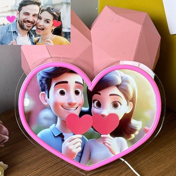Personalized Cartoon Photo Heart Neon